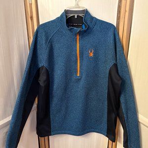 Mens SPYDER Sz XL Blue Black Orange 1/4 Zip Fleece Lined Top